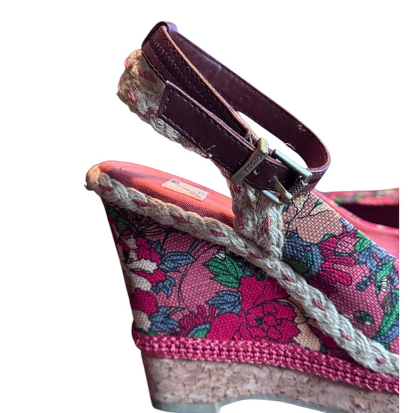 Sakroot wedge shoe floral textile 9.5 open toe ankle strap unique - Picture 4 of 9